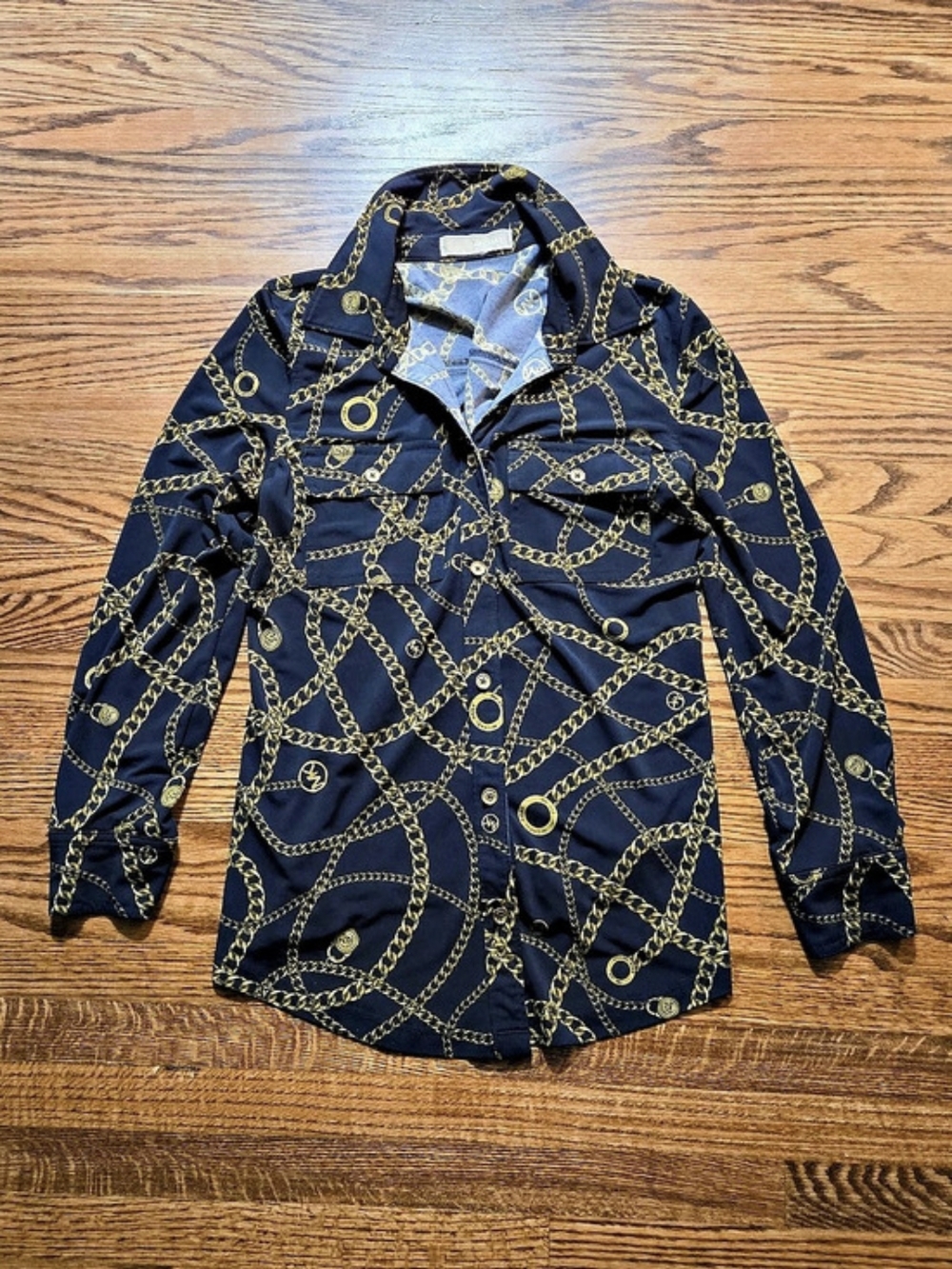Michael Kors Chain Print Utility Jacket in Black & Gold Like New